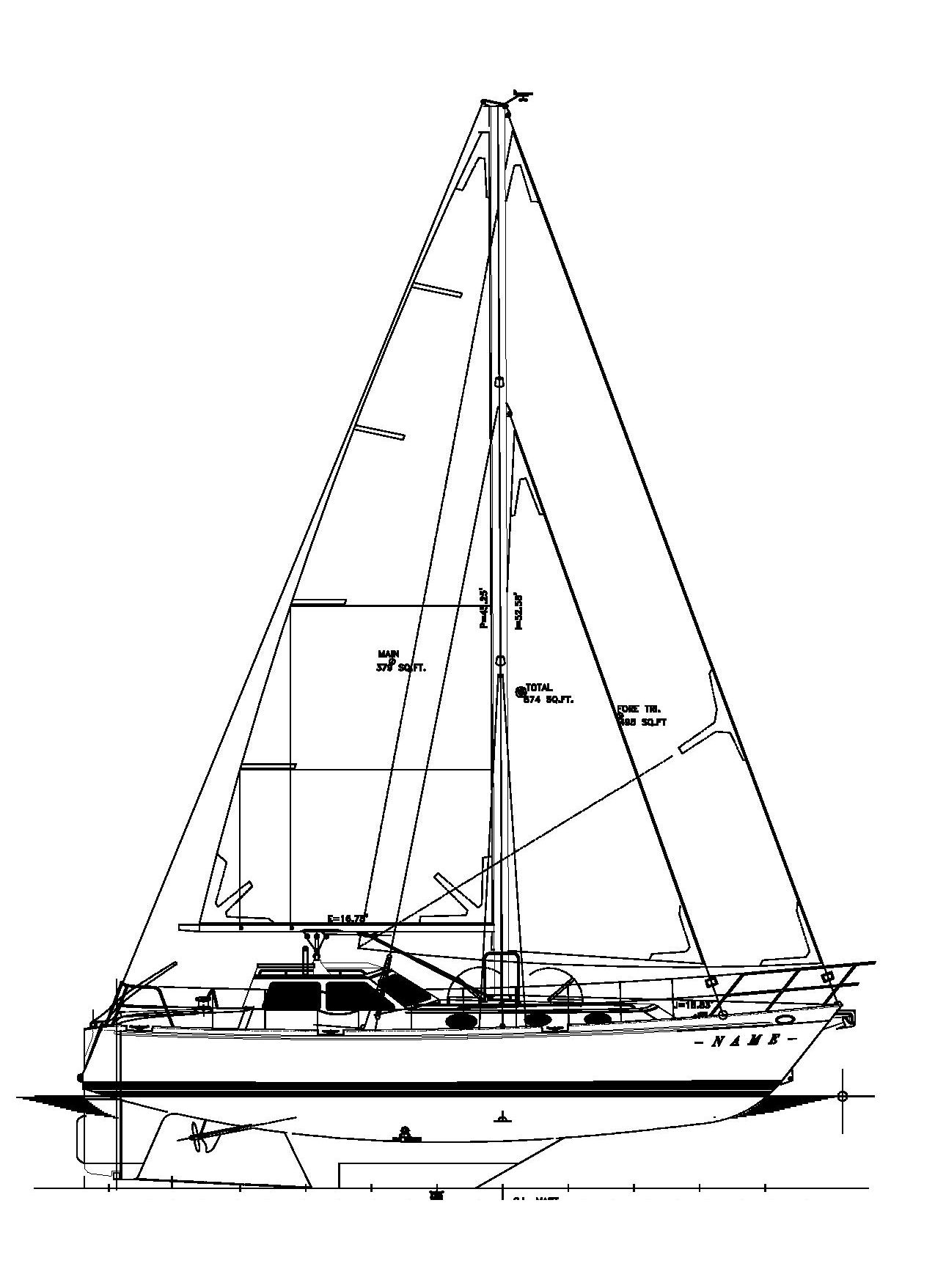 Sinek 43 sail plan profile drawing